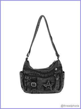 Denim Crossbody Bag Y2K Grunge Multi Pocket Purse Adjustable Strap